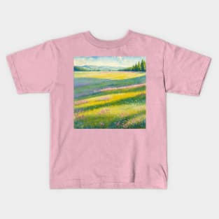 Slanted Watercolor Spring Hill with Pink Flowers Kids T-Shirt